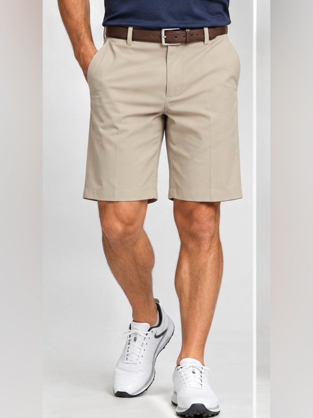 NWT Haggar Cool 18 Pro Men’s Golf Shorts 38 Khaki Stretch Expandable Waist